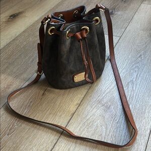 Michael Kors Jules Mini Drawstring Crossbody MK Signature Coated Canvas Brown